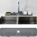 Kitchen Sink Splash Guard 24inch Grey Silicone Faucet Mat Draining Mat Longer Silicone Faucet Handle Drip Catcher Tray Bathroom Countertop Protect Mat for Kitchen Bathroom, Drip Protector Splash (Gray)