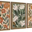 InspiredHues 3 Piece Abstract Boho Floral Canvas Wall Art, Green Beige Flower Market Wall Decor, Minimalist Colorful Botanica Artwork Prints for For Living Room Bedroom Office 16x24 Inch Wood Framed: Posters & Prints