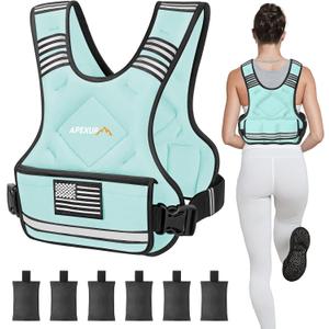 APEXUP Adjustable Weighted Vest, 20-32lb Vest with 6 Ironsand Weights and Large Pocket, Weight Vest for Men Women Strength Training, Running, Walking