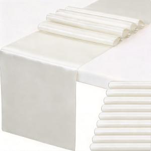 Wedding Decoration Satin Tables Runners 12 x 108 inches for Party Banquet Hotel Restaurant Coffee Shop Decor Ribbon Table Flag Accessories (White Color, 10 Pieces)