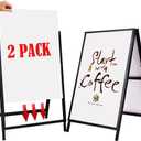 YDisplay A Frame Sign Heavy Duty Sidewalk Sign for Poster Board 24x 36 inches Double-Sided Sandwich Sign,Including 2 Anti-Glare Covers & Corrugated Boards for Indoor Outdoor,Black, 2pack