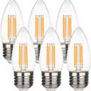 B11 E26 LED Candelabra Bulbs 4.5W(40 Watt Equivalent) 2700K Warm White 450LM Dimmable LED Filament Chandelier Light Bulbs Clear Glass Candle Lamp for Ceiling Fan Home Decor 6 Pack