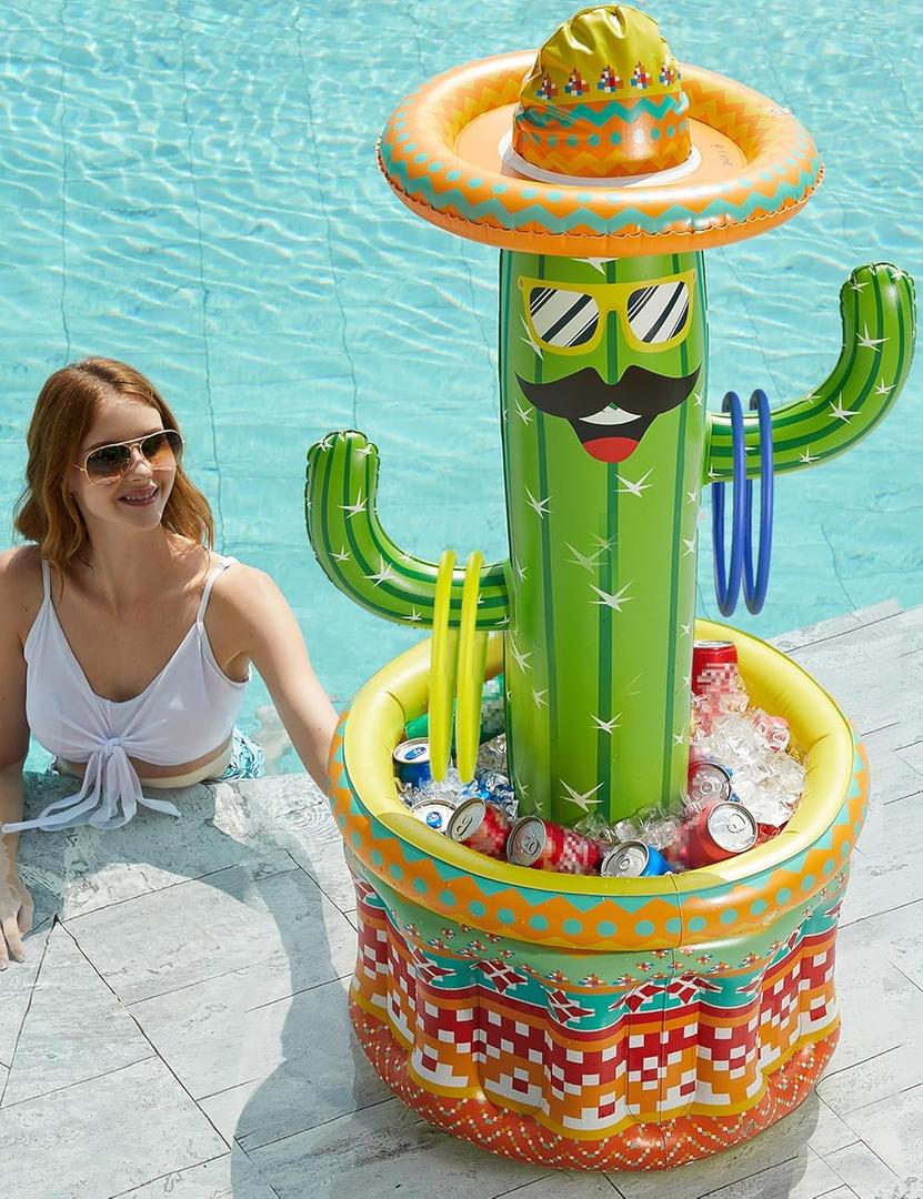 Jasonwell Inflatable Pool Party Cooler - Fiesta Cactus Ice Bucket Luau Hawaiian Tropical Beach Themed Birthday Easter Party Decorations Favors Outdoor Decor Pool Games Set for Kids Adult, Fiesta Cactus