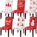 6 Pcs Christmas Dining Chair Covers, Stretch Removable Washable Chair Protector Slipcovers, Xmas Tree, Snow, Elk, Snowman Design, for Dining, Hotel and Holiday Party Decor(Classic Style)