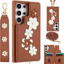 for Samsung Galaxy S25 Ultra Case with Wallet, Magnetic Snap Flip Leather Cover with Flower Design Credit Card Holder Stand WristbandSamsung S25 Ultra Protective Phone Case for Women