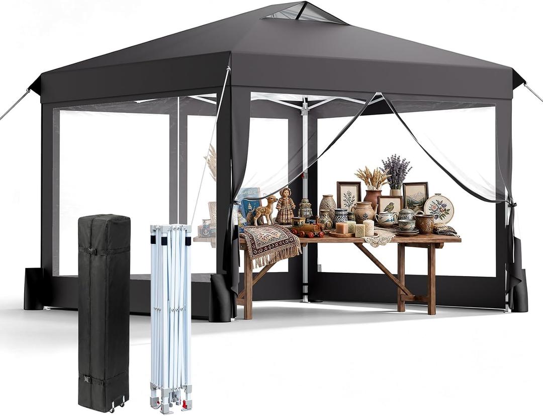 VINGLI 10x10 Pop Up Canopy Tent with Sidewalls One Push Setup(Gray)