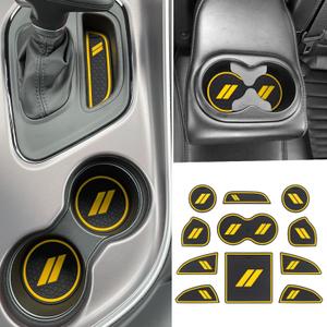 REMOCH
for Dodge Challenger Accessories 2015-2024 Custom Fits Cup Holder Insert Anti-dust Mats Door Pocket Center Console Liners(Yellow Trim) - 11 PCS Set