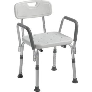 Drive Medical Shower Chair with Back & Padded Arms - Adjustable Height Bath Seat for Safety & Comfort - Lightweight Aluminum Construction- 350 Lb Capacity - White
