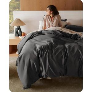 Bedsure 100% Organic Cotton Duvet Cover Queen Size - GOTS Certified, Luxury PureWoven Duvet Cover Set with Zipper, Ultra-Soft Breathable Bedding Set for Home Hotel(Dark Grey, 90"x90") 2 Pillowcases