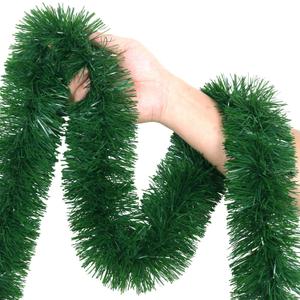 50Ft Green Christmas Garland Decorations,Xams Greenery Tinsel Stems Non-Lit Soft Twist Garland Decor for Tree Stairs Railing Front Door Mantle Fireplace Indoor Outdoor Holiday Home