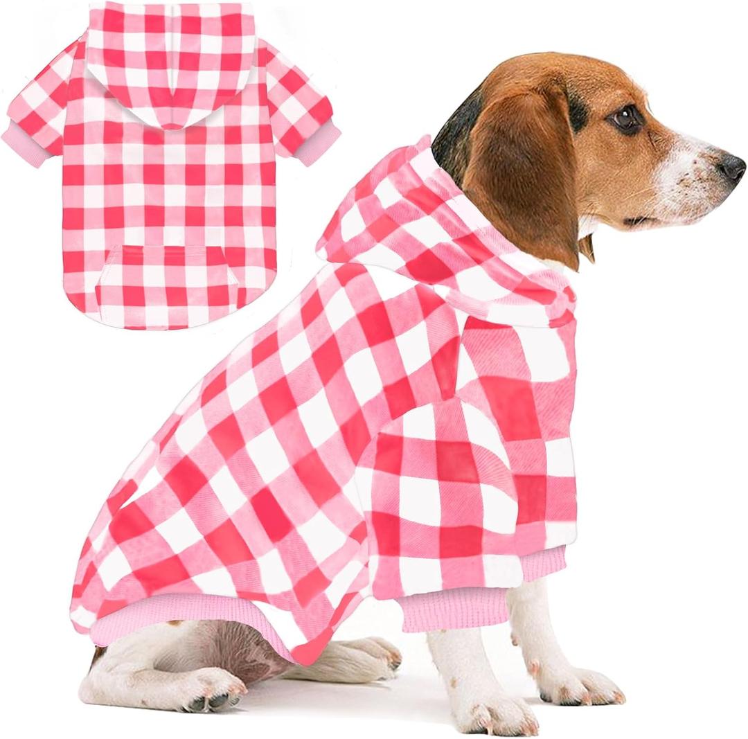 GreenJoy Plaid Dog Sweaters Hoodies Sweatshirts for Dogs Cats, Warm and Soft Cold Weater Coats for Christmas (Pink, Medium/Large)
