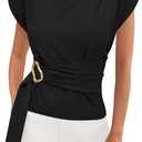 PRETTYGARDEN Women Blouses Spring Dressy Cap Sleeve Mock Neck Work Shirts Buckle Tunic Summer Business Casual Tops 2026(Black, X-Large)