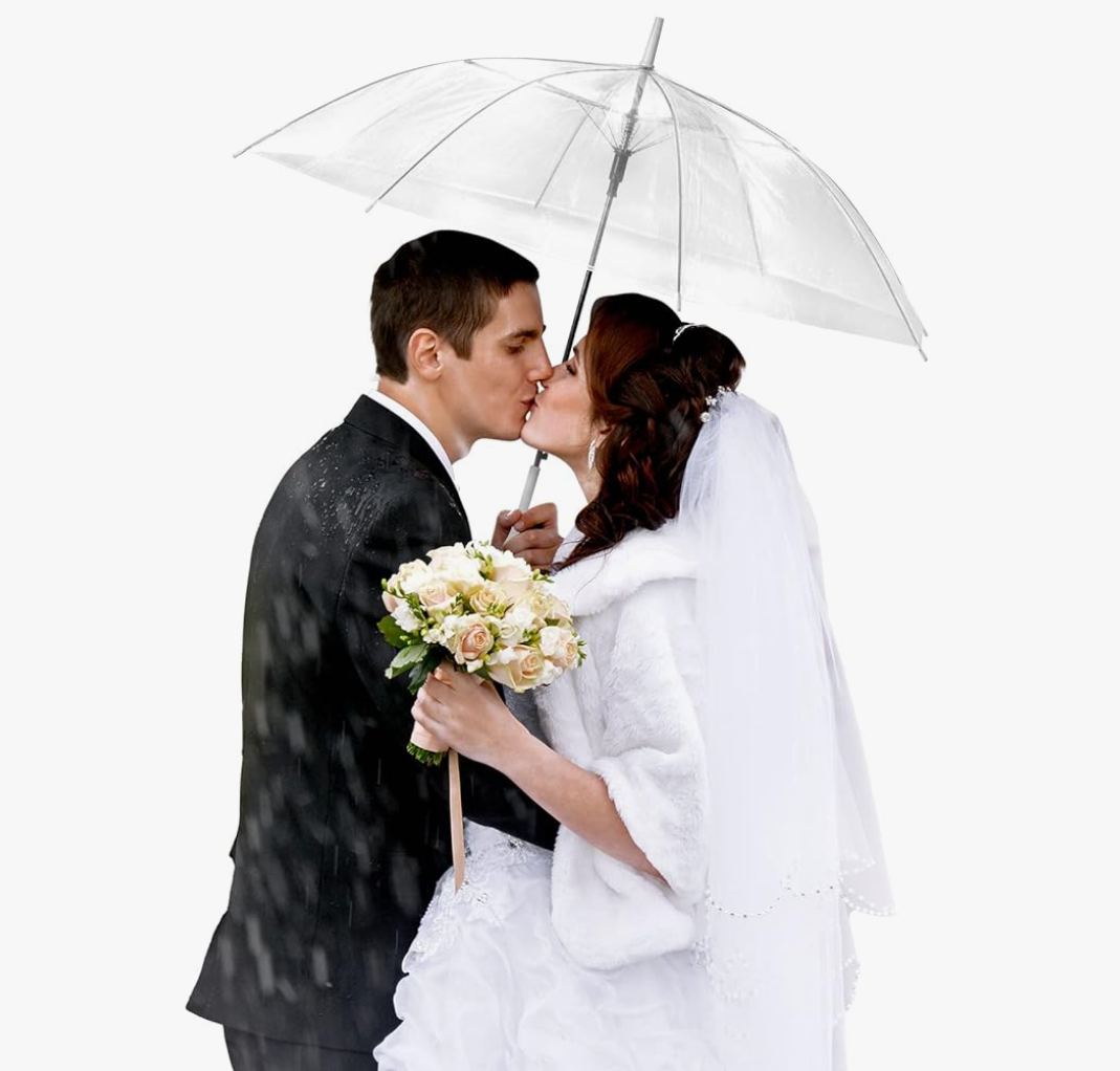 10 Pack Clear Wedding Umbrellas Auto Open Windproof Transparent Large Clear Bubble Stick Umbrella Bulk with J Hook Handle for Outdoor Bride Groom Ceremony Adults Kids Rain