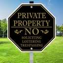 No Trespassing Signs Private Property, No Soliciting Sign for House, 10 x 10 Inches No Loitering Aluminum Metal Signs with 28 Inches Long Stakes for Outdoor Yard (Black/Gold, 10 x 10 inches)