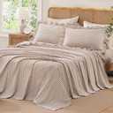 Andency Queen Cotton Gingham Sheets Set Taupe, Soft Breathable 100% Washed Cotton Plaid Ruffle Sheet for Queen Size Bed, 4 Pieces Classic Aesthetic Shabby Chic Farmhouse Room Decor Bedding Set