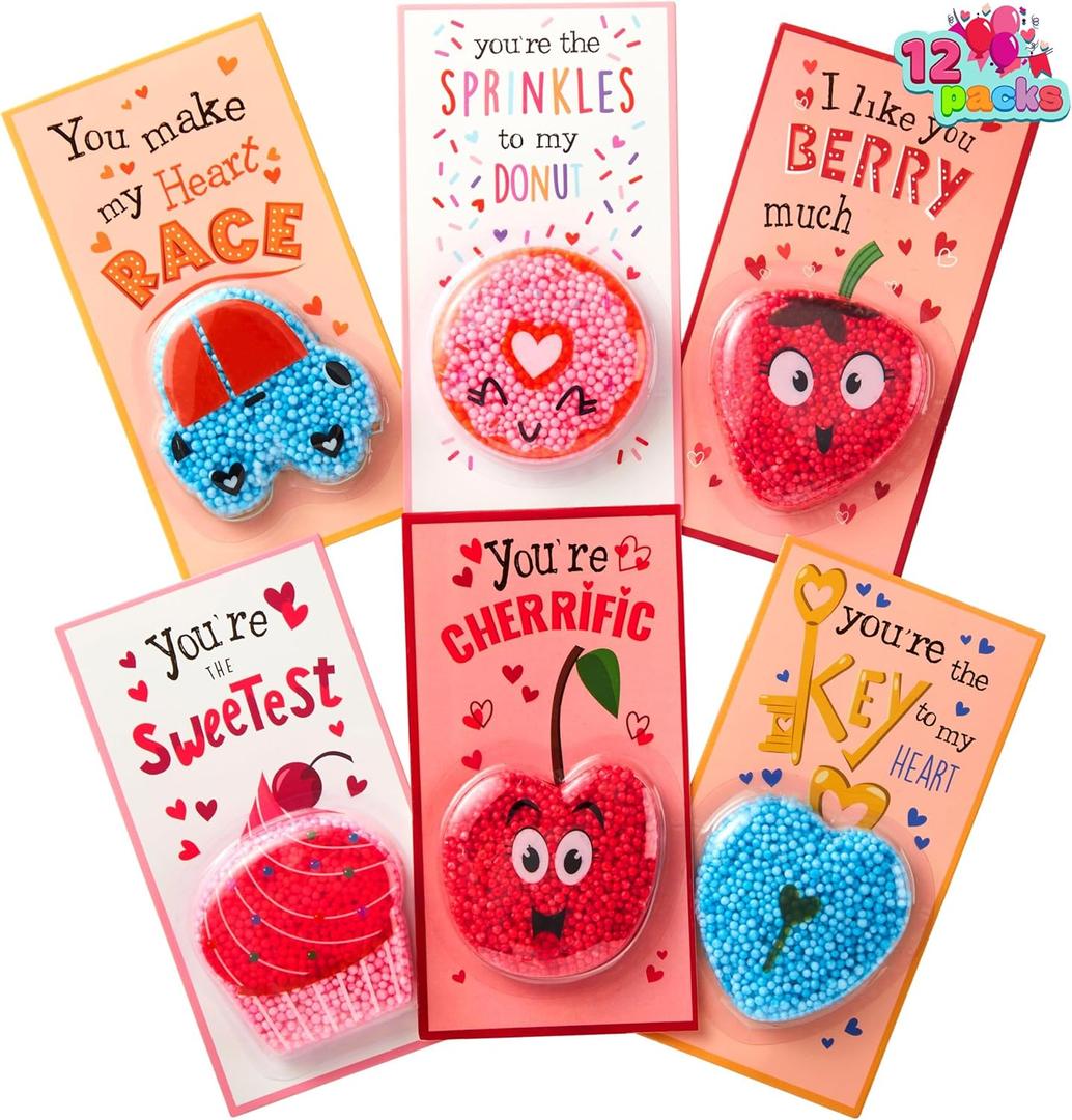 JOYIN 12 PCS Valentine's Day Foam squashy toy with Cards, Fun Foam Modeling for Valentine Party Favors, Gift Exchange and Game Prizes