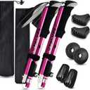 Covacure Hiking Poles Collapsible Trekking Poles - Aluminum Alloy 7075 Walking Sticks for Hiking with Telescopic & Foldable Tri-fold Design Hiking Gear for Women Men, Hiking, Camping, Climbing (Pink Short(100-120cm))