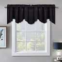 Blackout Scalloped Valance for Window - Luxury Velvet Curtain Tiers Thermal Insulated Privacy Drapes, Extra Wide and Short Window Treatment for Backdrop/Office, Black, 52 x 18-inch, 1 Pc
