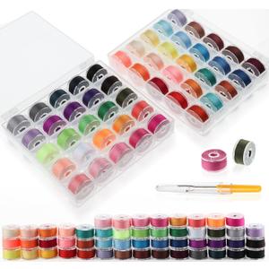 50Colors Sewing Bobbins Thread with Bobbin Box, SizeA Class15 PrewoundBobbin Thread for Sewing Machine,PolyesterThread Compatible with Singer/Brother/Janome/Embroidery Machine
