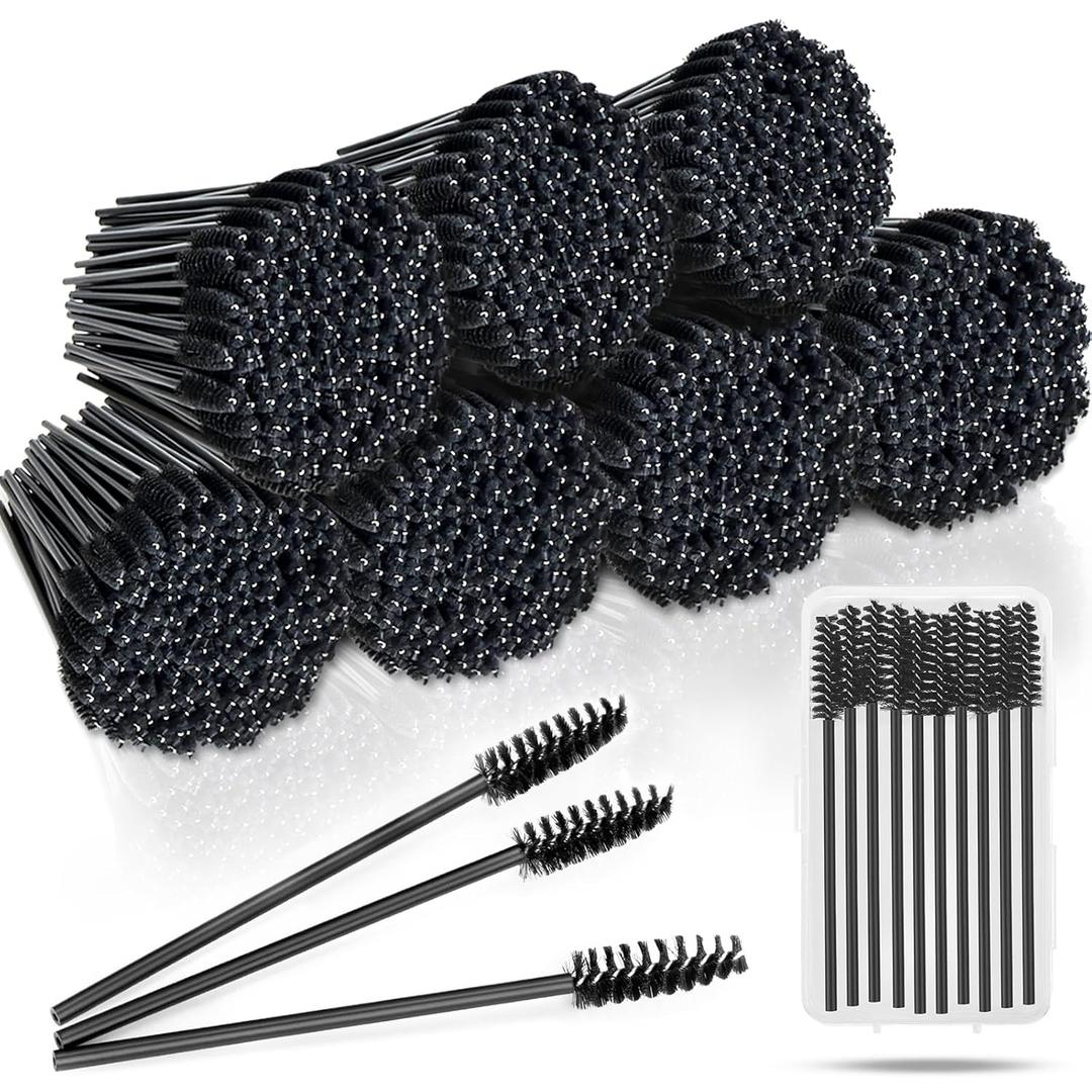 600-Pcs Mascara Wands Disposable Eyelash Brush with Container Spoolies for Eyebrows Extensions(Black)