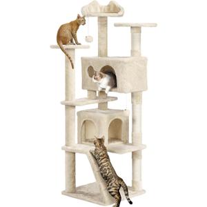 Yaheetech 62in Cat Tree Cat Tower for Indoor Cats, Cat Furniture w/Double Condo, Scratching Posts, Multiple Platforms and Balls for Kittens & Cats, Beige