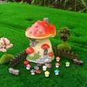 Fairy Garden House, Resin Miniature Mini Mushroom House and Tiny Mushrooms Figurines (Red)