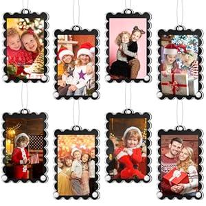 Bucherry 6 Pack Christmas Clear Acrylic Photo Frame Ornaments 2"x 3" Mini Hanging Picture Frame Ornaments Small Scalloped with String for Christmas Tree Photo Decoration Xmas Party(Black)