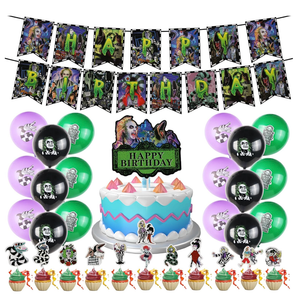 Horror Birthday Party Decorations, Halloween Birthday Party Supplies Decorations Set Include Banner, Balloons, Cake Toppers and Cupcake Toppers for Home Classroom Decor