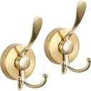 Metal Suction Cup, Heavy Duty Double Hooks for Bathroom, Kitchen, Wall, Cabinet, Car - 2 Pack, Rustproof & Waterproof Adhesive Hooks for Organizing Towels, Keys, Coats, Hats (Gold)