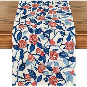 Artoid Mode Rose Flowers Love Heart Valentine's Table Runner, Wedding Kitchen Dining Table Decoration for Home Party Decor 13x72 Inch
