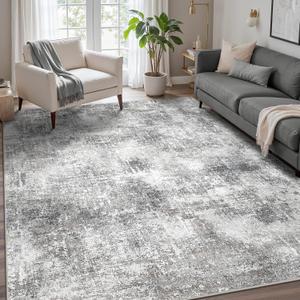 GENIMO Washable Area Rugs for Living Room, 8x10 Modern Non Slip Rugs, Low Pile Lightweight Soft Print Rug for Bedroom, Dining Room, Home Office, Grey