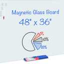 maxtek Magnetic Glass Dry Erase White Board, 48" x 36" Frameless Glass Board for Wall Mounted, Includes 5 Magnets, 3 Markers and 1 Eraser for Classroom Home, Office Supplies (White)