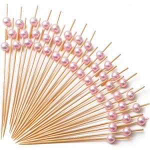 PuTwo Toothpicks for Cocktail Appetizers Fruits Dessert, 100 Count, Pink Pearls