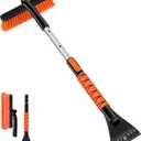 Odoland 33" Extendable Snow Brush with Detachable Ice Scraper for Car Windshield with Foam Grip and 360 Pivoting Brush Head for Christmas Car Auto Truck SUV, Orange (1 Pack)