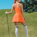 ATTRACO Tennis Dress for Women with Shorts Pockets Racerback Golf Outfits | Built in Bra, Separate Shorts, V Neck, Colorblock, Sleeveless, Pickleball Outfit, Golf, Workout, Athletic, Casual (Orange, L)