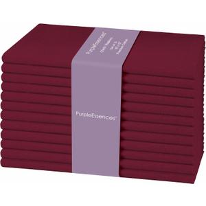PurpleEssences Set of 12 Cloth Dinner Napkins 100% Cotton 18x18 Inch - Soft Durable Washable - Ideal for Farmhouse Party Spring Easter Summer - Perfect Everyday Use Table Linen - Burgundy