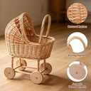 Large Wicker Flower Girl Basket with Handle Vintage Wicker Baby Carriage for Baby Shower Decorative Woven Rattan Stroller Shaped Flower Basket for Wedding Floral Arrangement