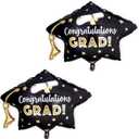 2Pcs Graduation Foil Balloons Class of 2026 Congrats Grad Cap Balloons Set Diploma Bachelor Grad Cap Aluminum Film Helium Balloon for College Congratulations Graduate Party Decorations, Black