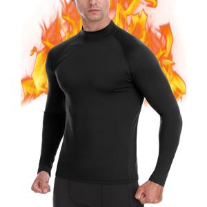 Thermal Compression Shirts for Men, Fleece Lined Long Sleeve Turtle Mock Neck Shirt, Cold Weather Running Athletic Base Layer Tops Black (XL)