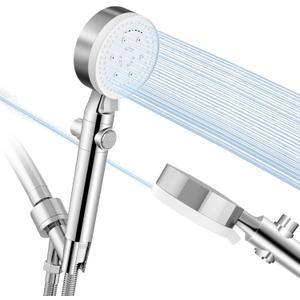 High Pressure 8-Mode Handheld Shower Head w/Adjustable Bracket, 55" Stainless Hose & ON/OFF Switch for Outdoor, Home, Pet & Car Wash