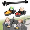 Forward-Facing Support Bar + 2-Pack Stroller Wagon Snack Tray with Spill-Proof Cup Holders - Wonderfold Accessories Compatible with WONDERFOLD W2 Elite/Luxe 2-Seater Wagons, Detachable & Easy Install