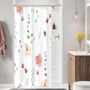 Gibelle Small Stall Shower Curtain 36 x 72, Narrow Half Watercolor Floral Fabric Shower Curtain, Coral Beige Flower Decorative Bathroom Shower Curtain Set with Hooks