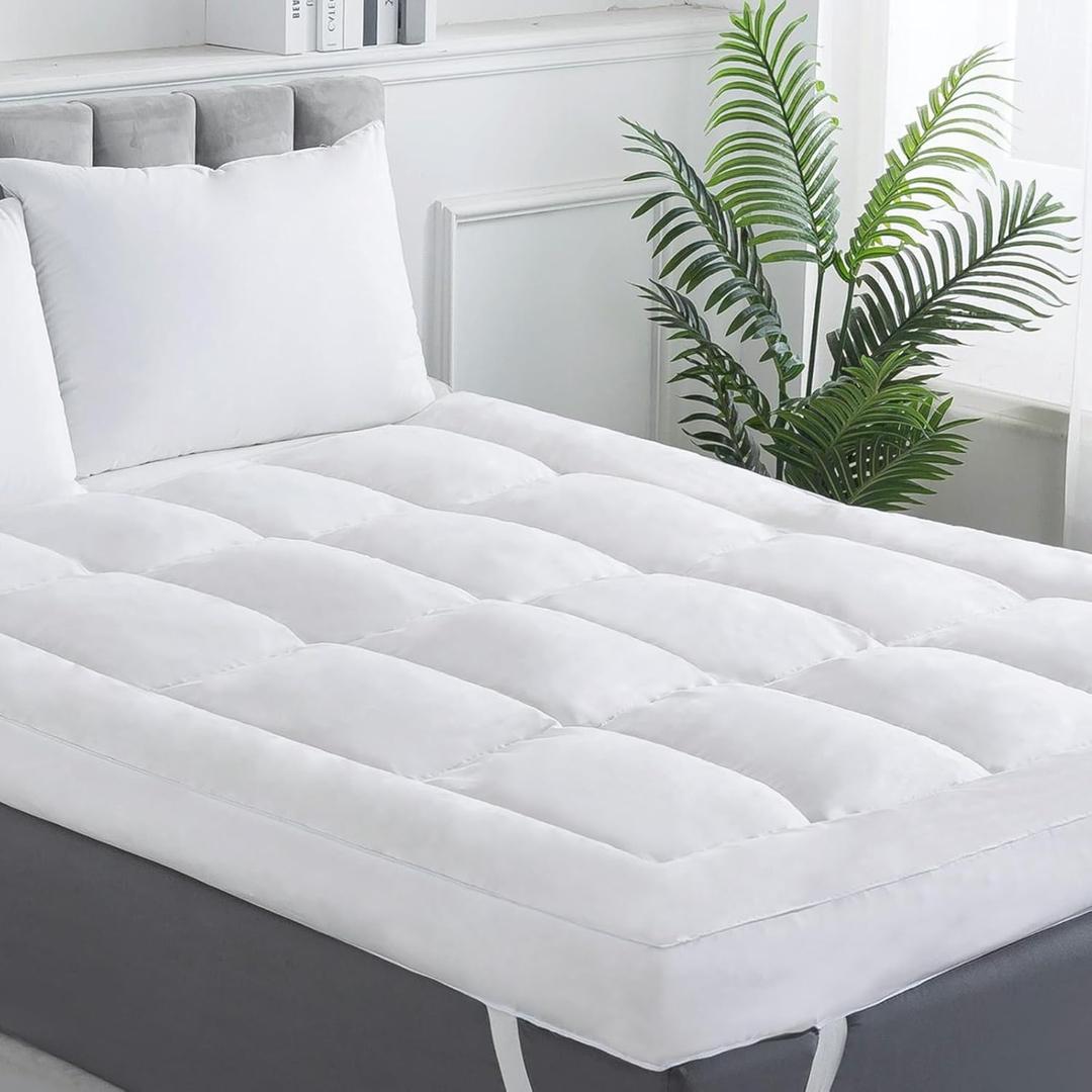 WhatsBedding 4 inch Memory Foam Mattress Topper Queen Size for Back Pain, Breathable Fluffy Shredded Memory Foam Filled Pillow Top, 4 Anchor Elastic Bands, 80x60x4 Inch (Queen, White4)