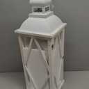 Glitzhome Farmhouse White Wood Metal Lanterns Decorative Hanging Candle Lanterns Set of 2