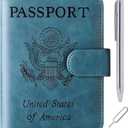 Passport Holder Cover Wallet Travel Essentials Leather Rfid Blocking Case Vacation Luggage Must Haves Travel Accessories for Men Women (120#Blue)