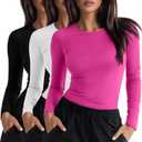 Neer 3 Pack Womens Underscrub Shirts Long Sleeve Crewneck Tops Fitted Layering Clothes Comfort Knit Tops for Nurse (M)