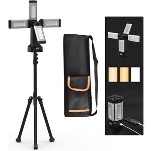 Upgraded Aluminum 13200mAh Rechargeable Work Light with 78in Height Folding Stand and Carrying Bag, 8000 Lumen Cordless Camping Light, White/Warm/Nature White(Standard)