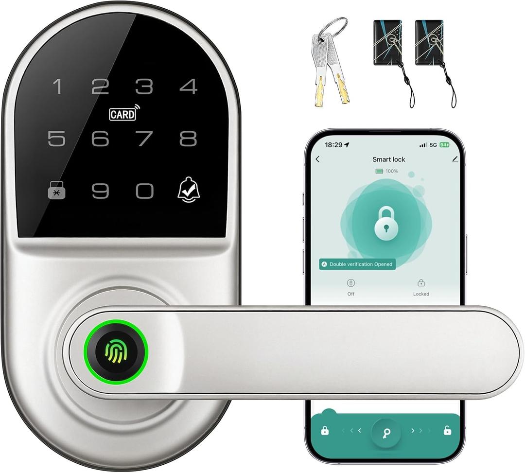 Leydebong Smart Door Handle Lock with Keypad, Fingerprint Smart Knob - Electronic Lock with Code, IC Card, App Control for Front, Interior, Exterior & Bedroom Door - DIY Installation