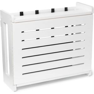 Wooden WiFi Router Storage Box - Standard Wall Mountable Decorative Modem Shelf Hider Cover with Cable Management System - Rustic Home Organization Solution for Most Routers Up To 11" Tall - White