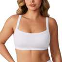 Hugcurve Adjustable Sports Bra Square Neck Wireless Padded Yoga Workout Tops (X-Large, White)